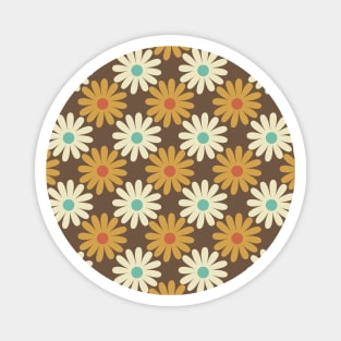 Retro Daisies Pattern in Brown Magnet